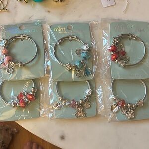 Mint Stainless Steel Bracelet Set with‎ Red, Blue, and Pink Charms 6 total